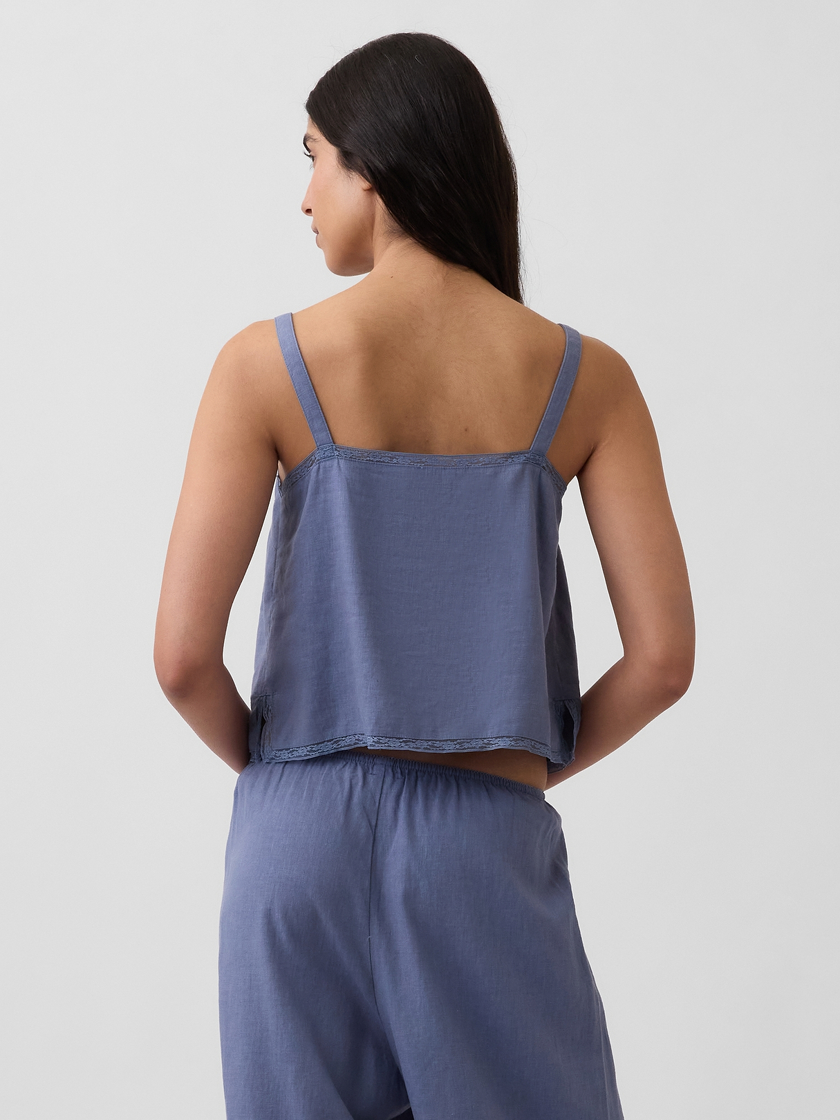 Linen-Blend Pintuck Crop PJ Tank Top | Gap