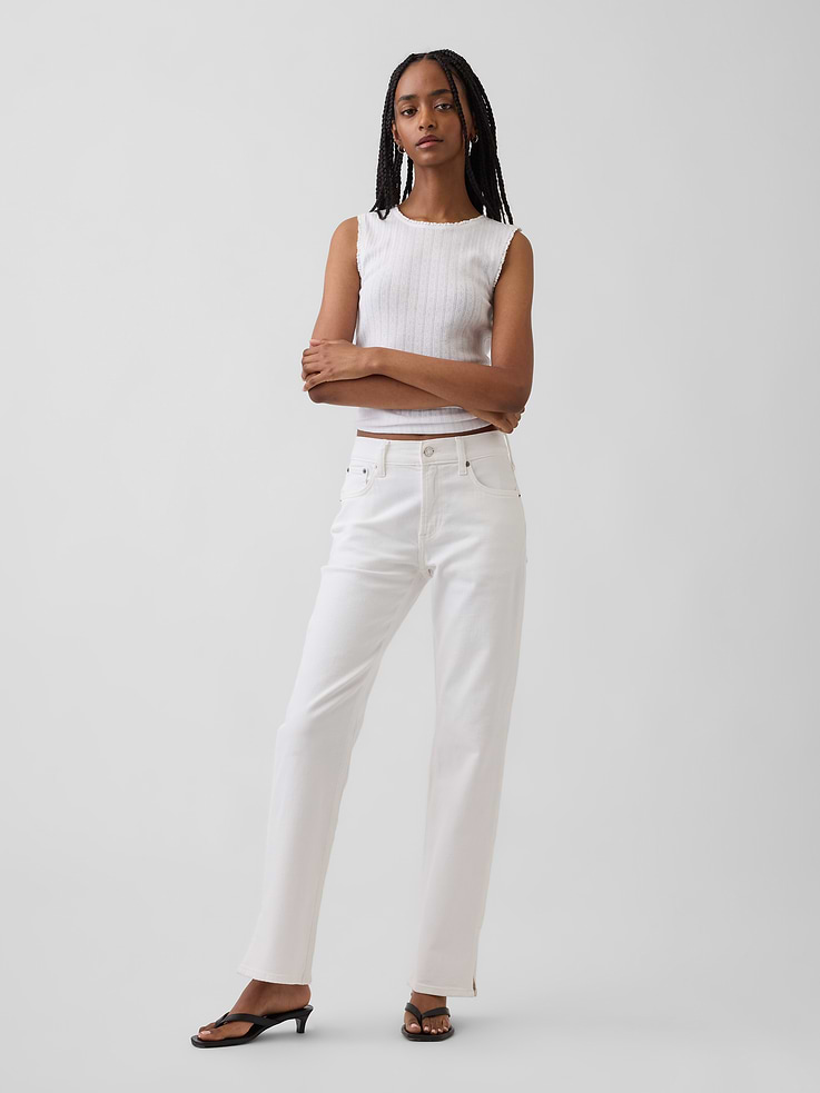 Image number 1 showing, Mid Rise Split-Hem Relaxed Straight Jeans