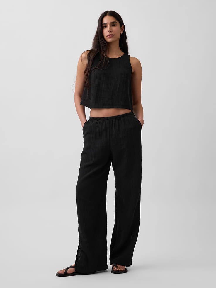 Image number 1 showing, Cotton Gauze Easy Split-Hem Pants