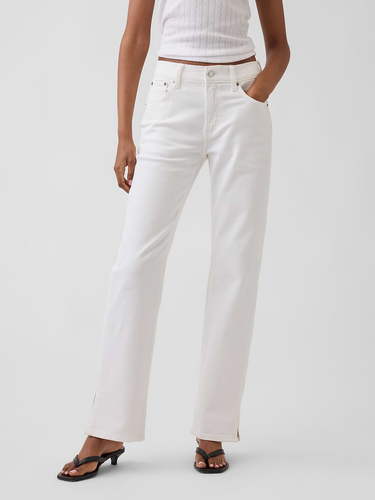 Image number 2 showing, Mid Rise Split-Hem Relaxed Straight Jeans