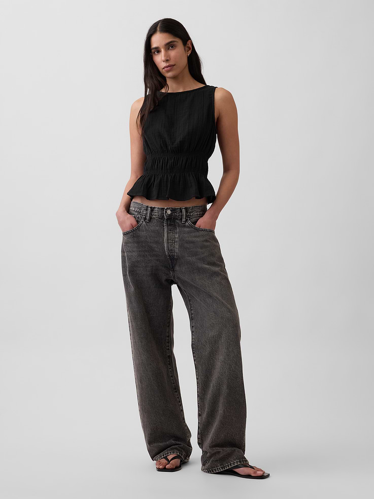 Image number 2 showing, Cotton Gauze Smocked-Waist Peplum Top