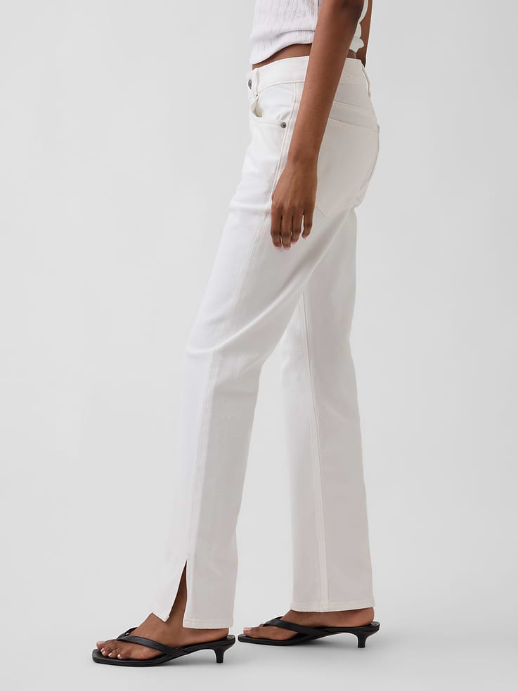 Image number 3 showing, Mid Rise Split-Hem Relaxed Straight Jeans