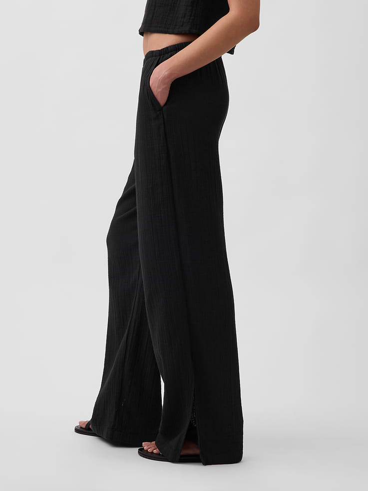 Image number 3 showing, Cotton Gauze Easy Split-Hem Pants