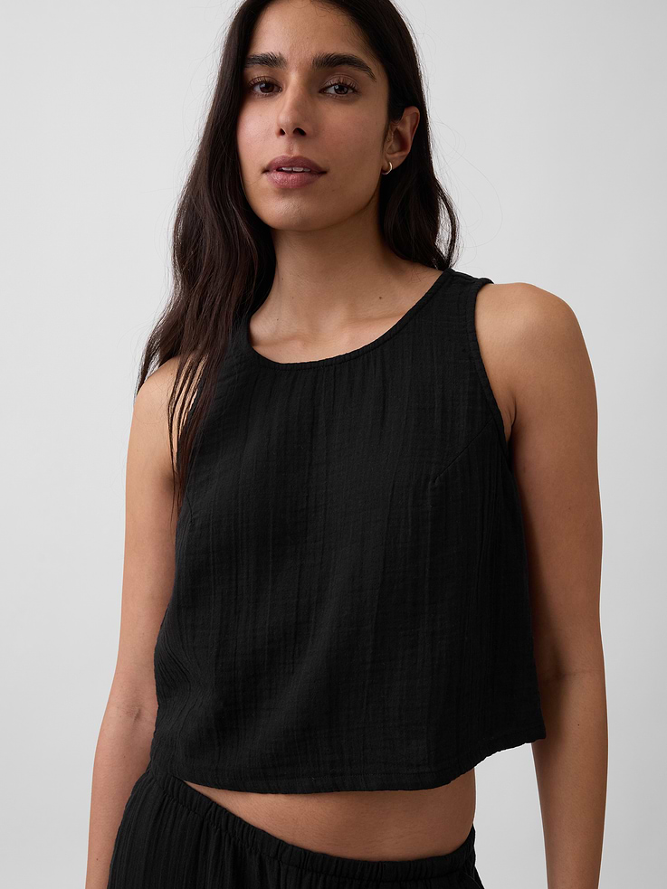 Image number 4 showing, Cotton Gauze Racer Shell Tank Top