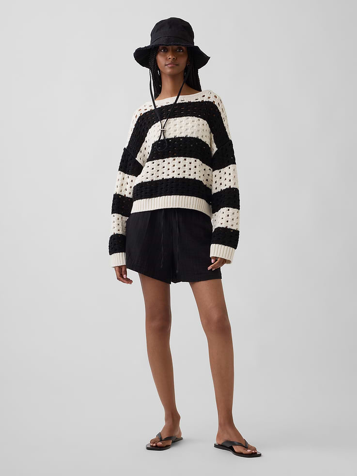 Image number 2 showing, 100% Cotton Crochet Boatneck Sweater