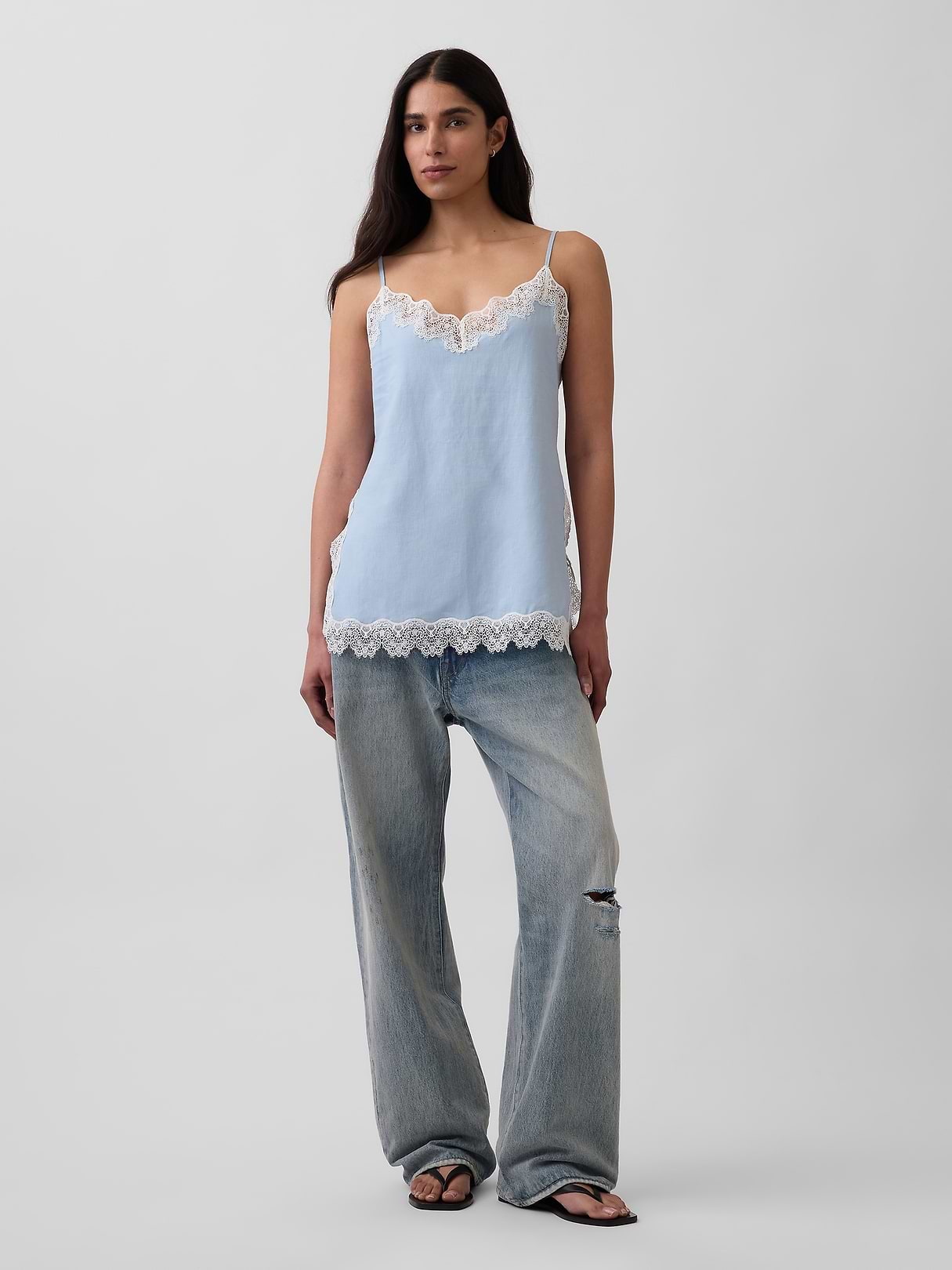Linen-Blend Lace-Trim Cami | Gap