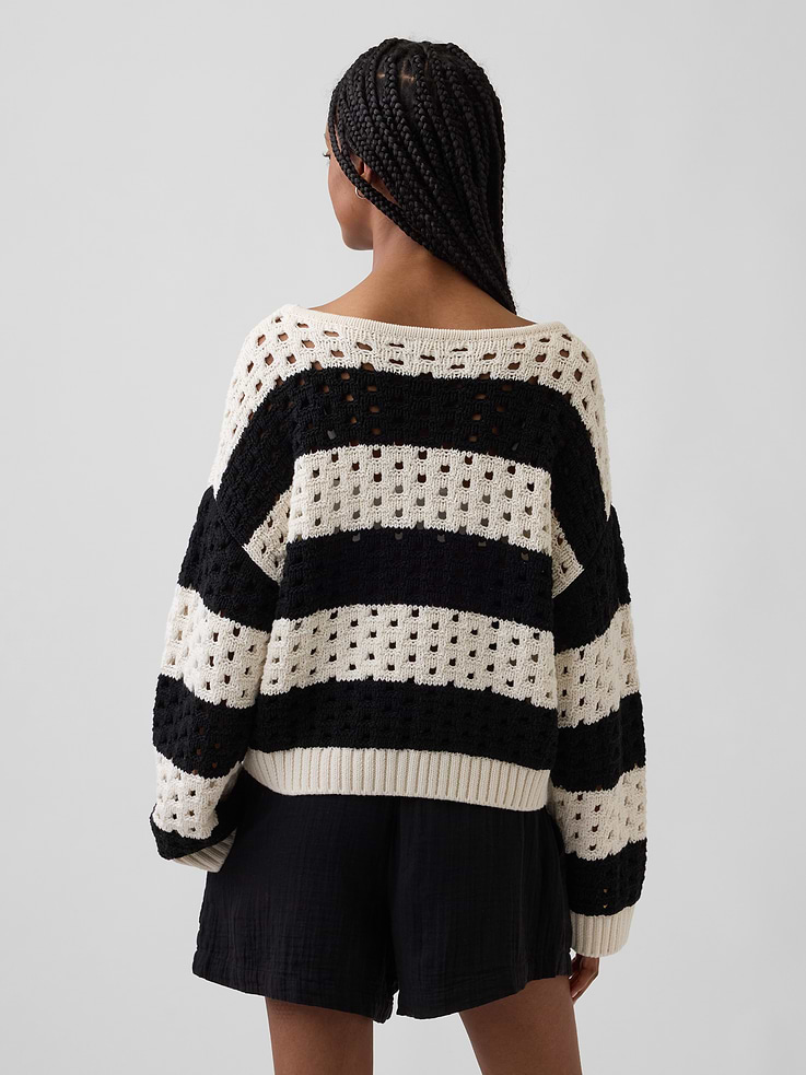 Image number 3 showing, 100% Cotton Crochet Boatneck Sweater