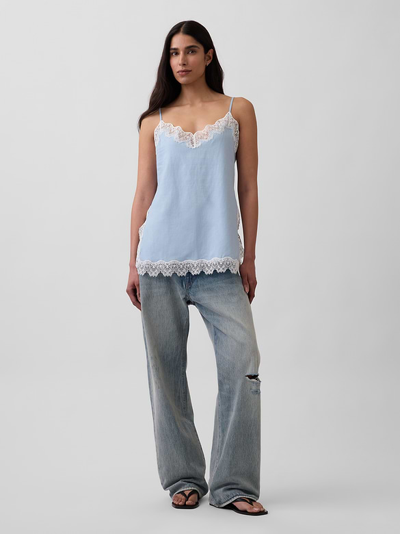 Linen-Blend Lace-Trim Cami