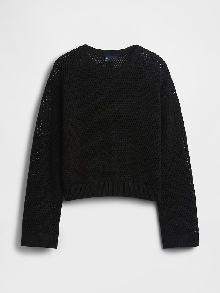 Image number 6 showing, 100% Cotton Crochet Relaxed Sweater