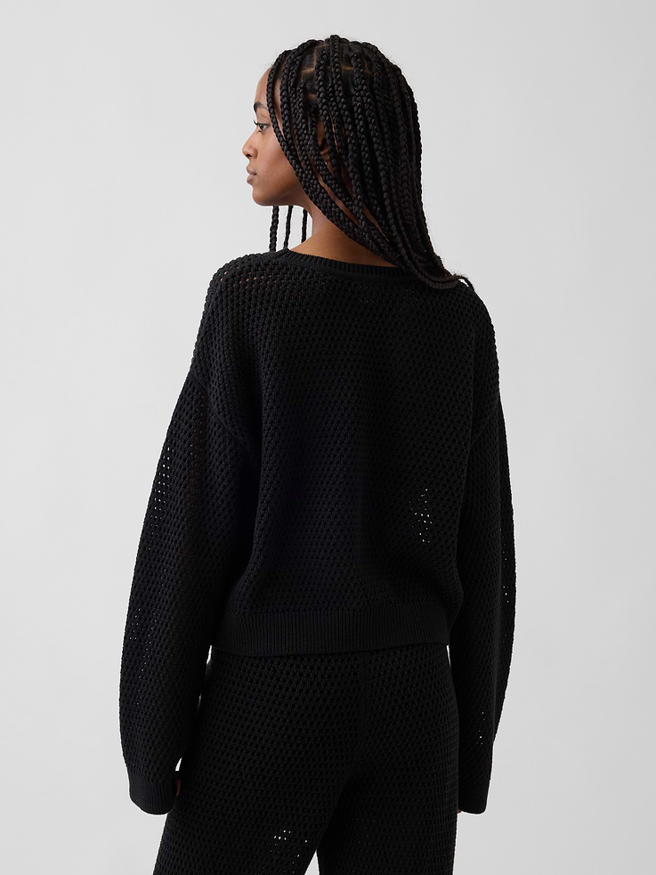 Image number 3 showing, 100% Cotton Crochet Relaxed Sweater