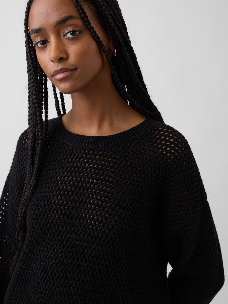 Image number 4 showing, 100% Cotton Crochet Relaxed Sweater