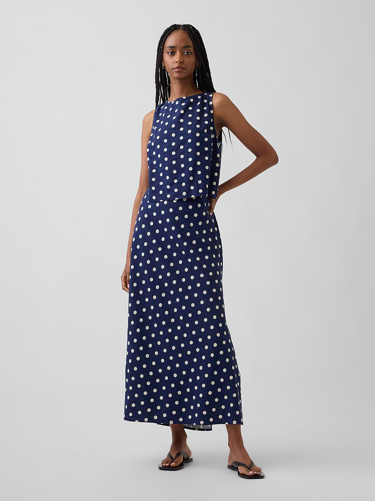 L'image numéro 1 présente Jupe longue à taille extensible en mélange de lin