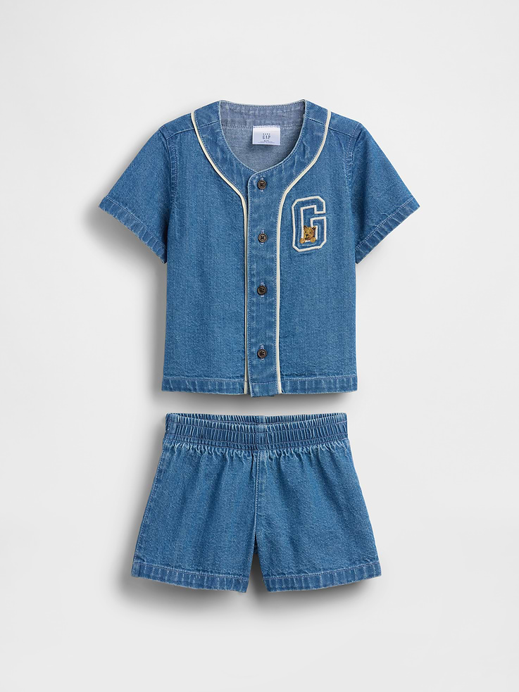 Image number 1 showing, Baby Denim Varsity Outfit Set