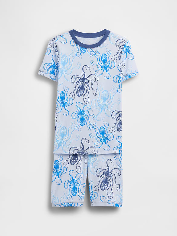 Kids Organic Brushed Cotton Octopus PJ Short Set