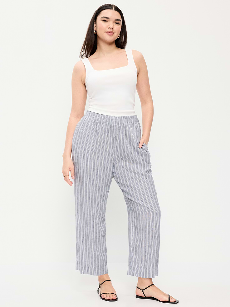 Image number 7 showing, High-Waisted Linen-Blend Straight Ankle Pants