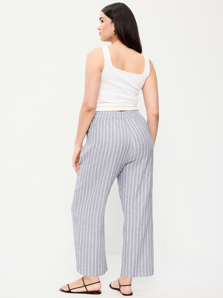 Image number 8 showing, High-Waisted Linen-Blend Straight Ankle Pants