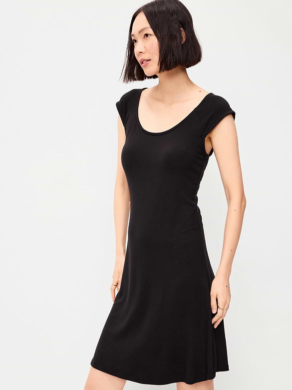 Short-Sleeve Scoop-Neck Mini Dress