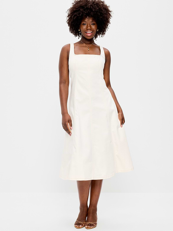 Fit & Flare Sleeveless Denim Midi Dress