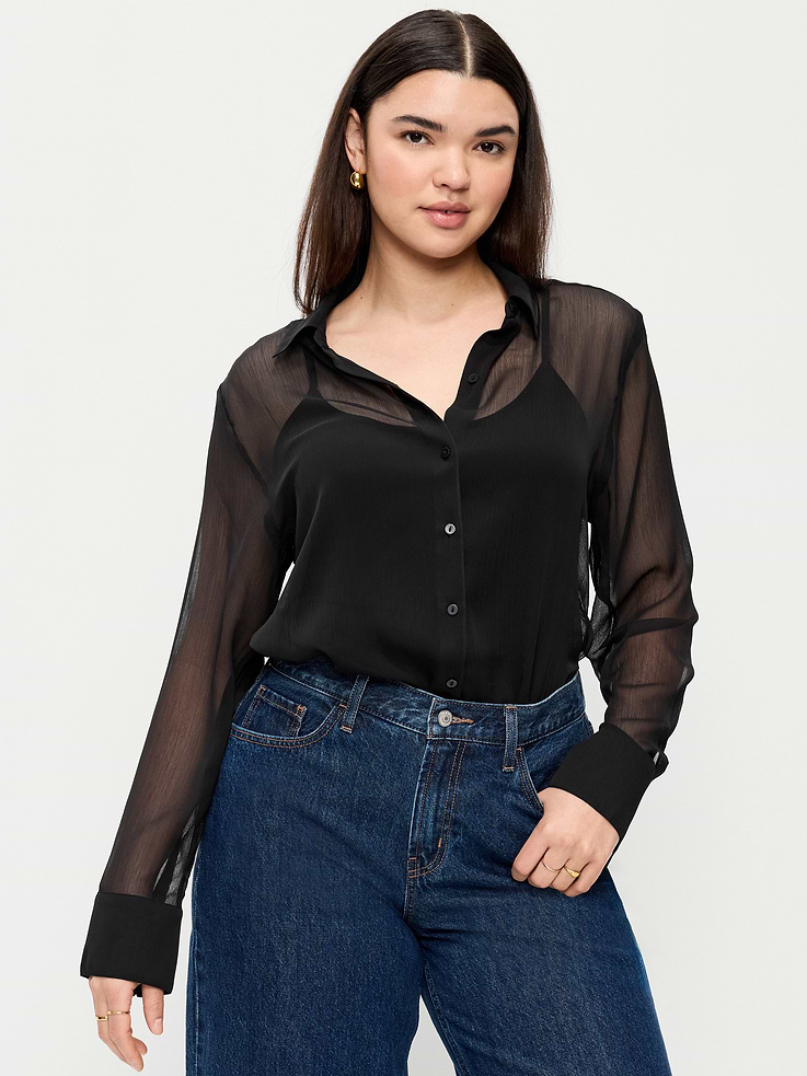 Image number 5 showing, Chiffon Sheer Button-Down Shirt