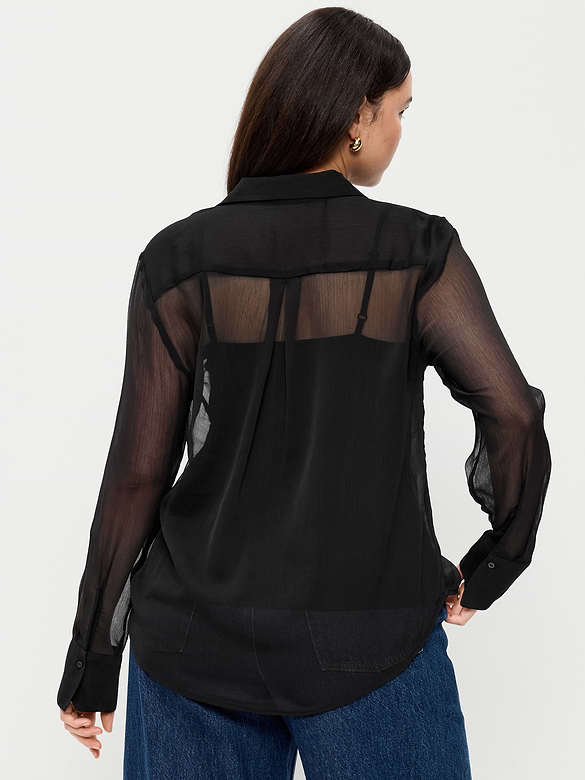 Chiffon Sheer Button-Down Shirt