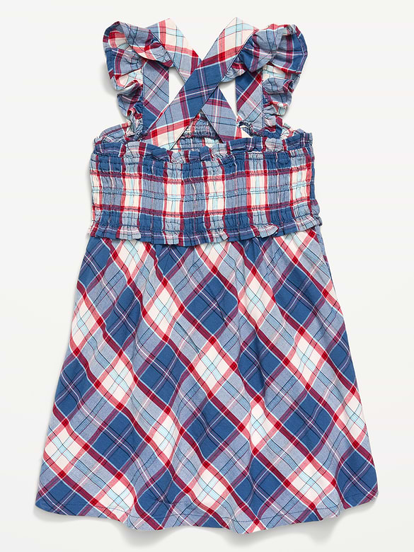 Sleeveless Plaid Smocked Dress for Toddler Girls