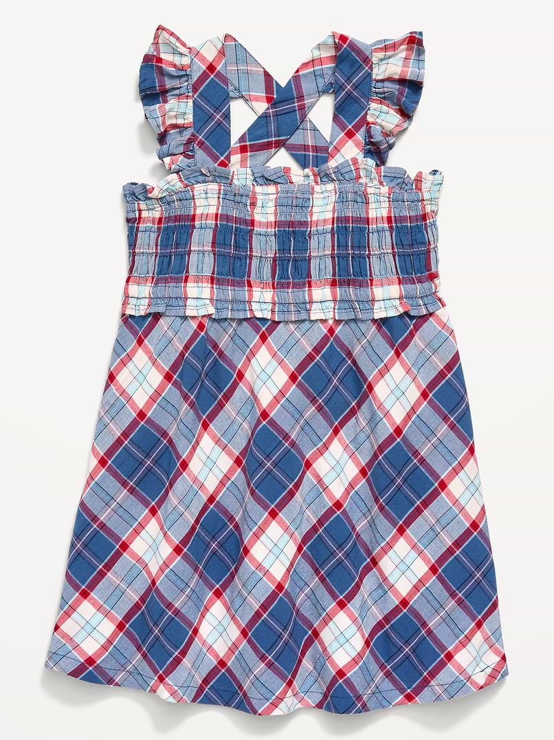 plaid smocked cotton jersey dress Sleeveless for Toddler Girls EMBELLISHED BODICE