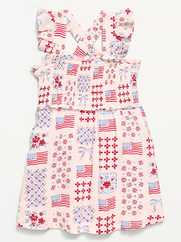 Printed Sleeveless Smocked Dress for Toddler Girls