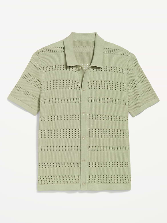 Short-Sleeve Open-Knit Sweater Shirt