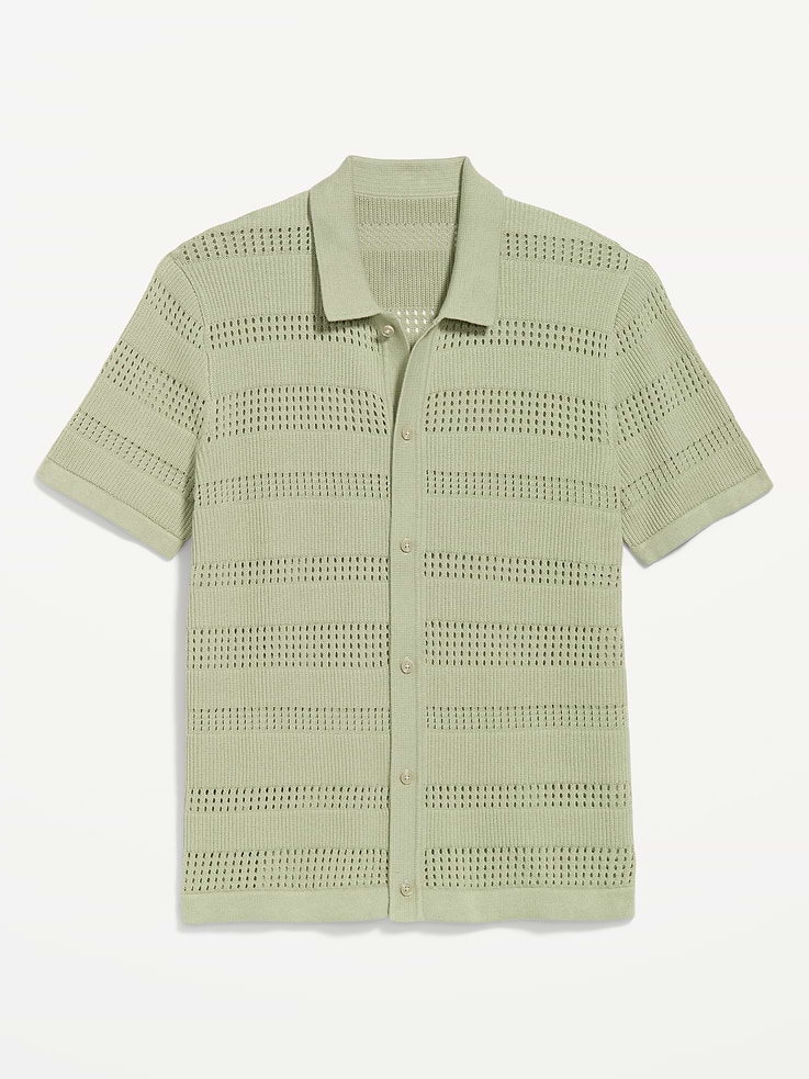 Image number 4 showing, Short-Sleeve Open-Knit Sweater Shirt