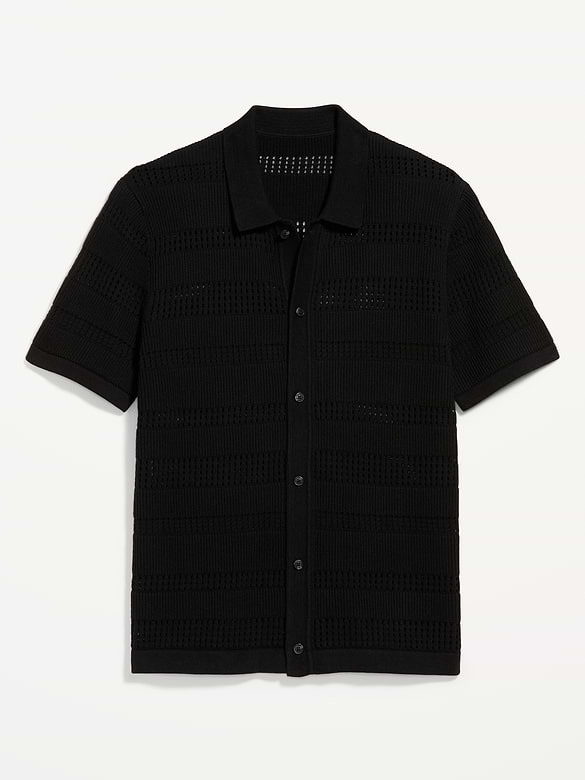 Short-Sleeve Open-Knit Sweater Shirt
