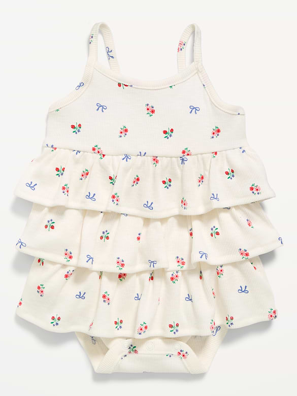 Printed Ribbed Tiered Bodysuit Dress for Baby