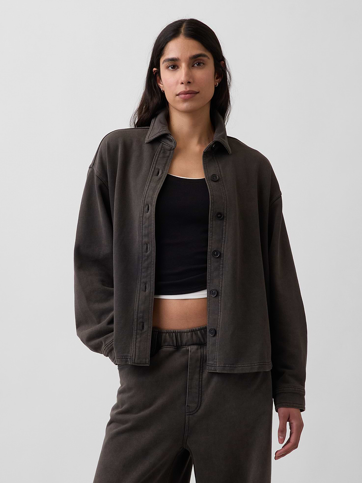 Image number 1 showing, Heavyweight French Terry Oversized Button-Front Shirt