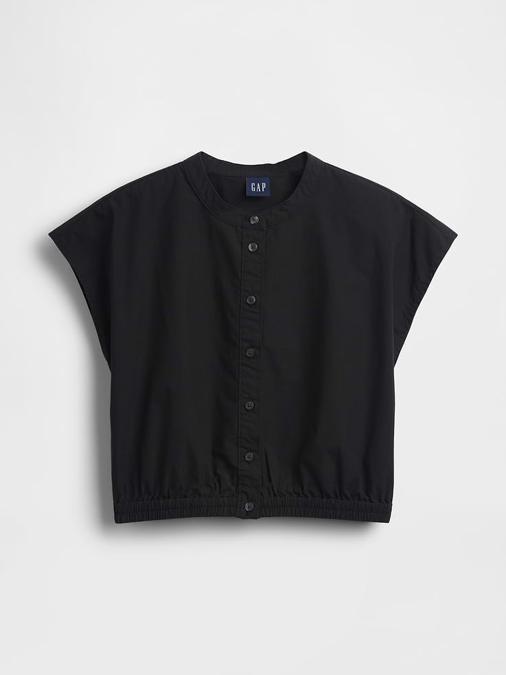 Image number 5 showing, Poplin Cap-Sleeve Crop Shirt