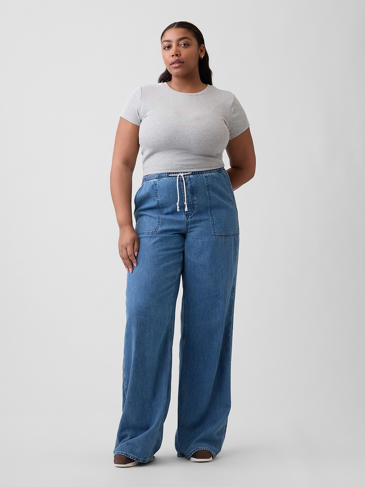 Image number 5 showing, Mid Rise Soft Pull-On Wide-Leg Jeans