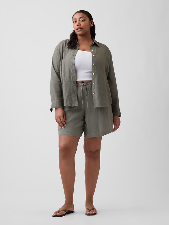 4" High Rise Pull-On Linen-Blend Shorts