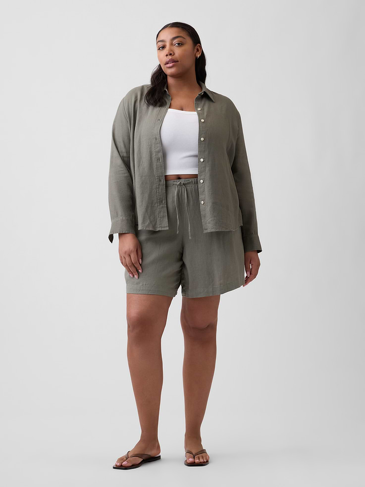 Image number 5 showing, 4" High Rise Pull-On Linen-Blend Shorts