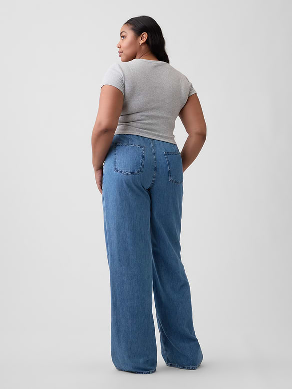 Mid Rise Soft Pull-On Wide-Leg Jeans