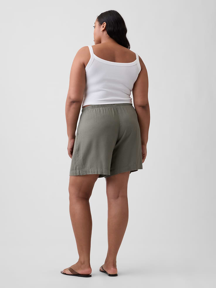 Image number 6 showing, 4" High Rise Pull-On Linen-Blend Shorts