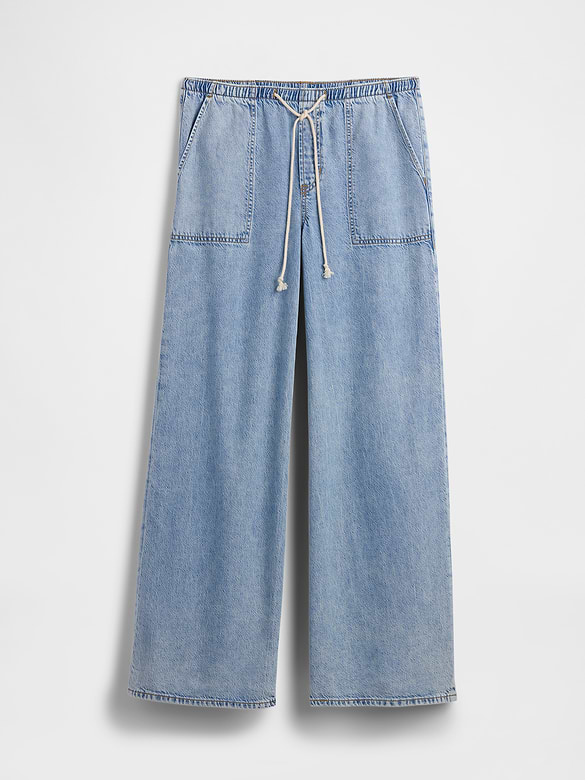 Mid Rise SuperLight Pull-On Wide-Leg Jeans
