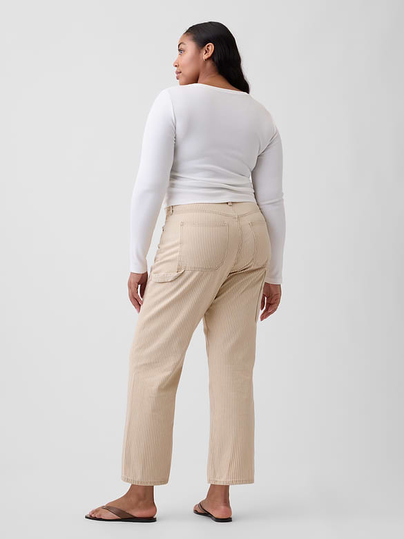 Low Slung Stripe Relaxed Straight Crop Jeans