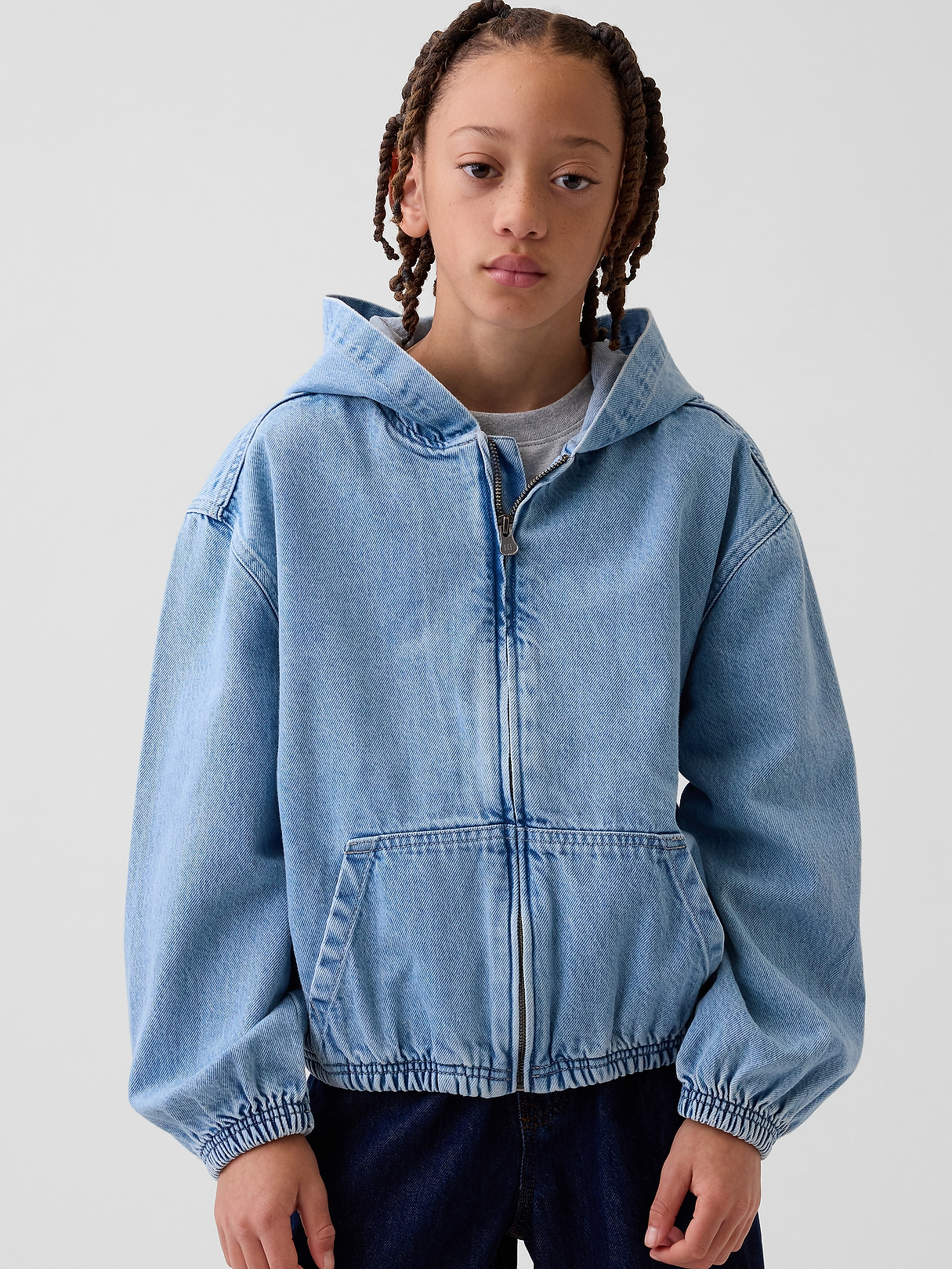 Kids Denim Relaxed Hooded Jacket | Gap