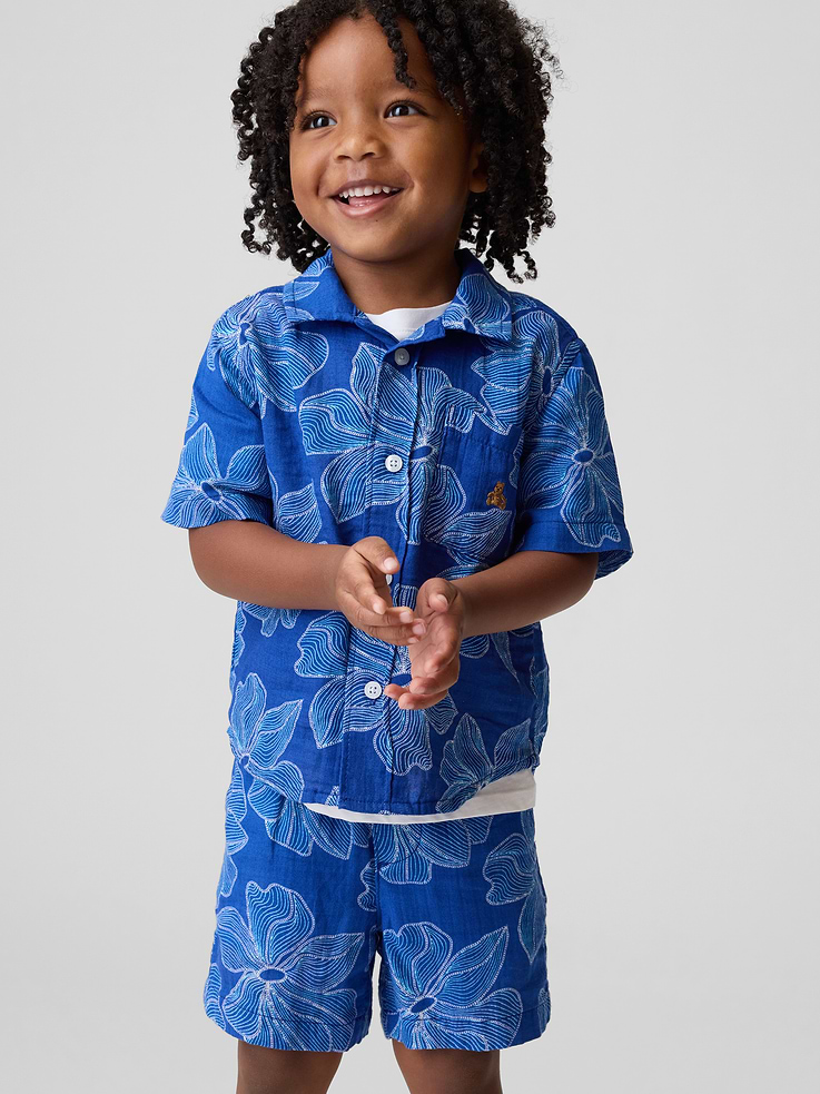 Image number 1 showing, Baby & Toddler Cotton Gauze Floral Outfit Set