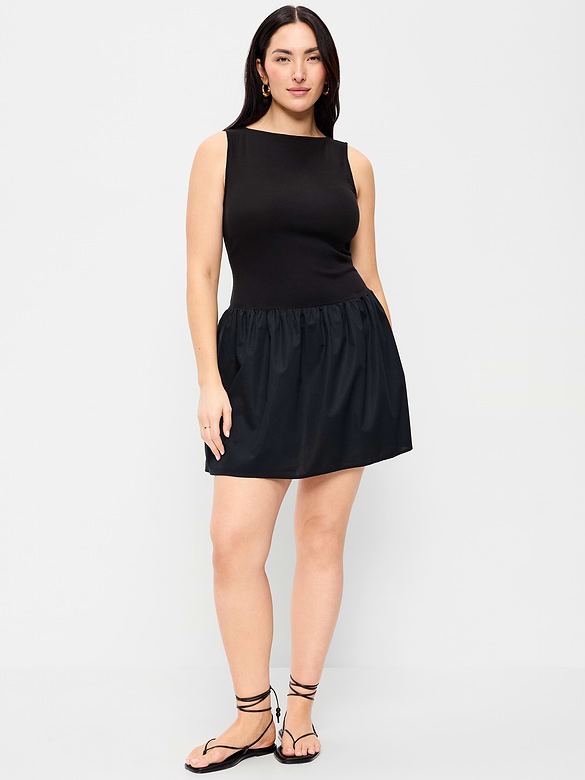 Mixed Media Drop-Waist Mini Dress