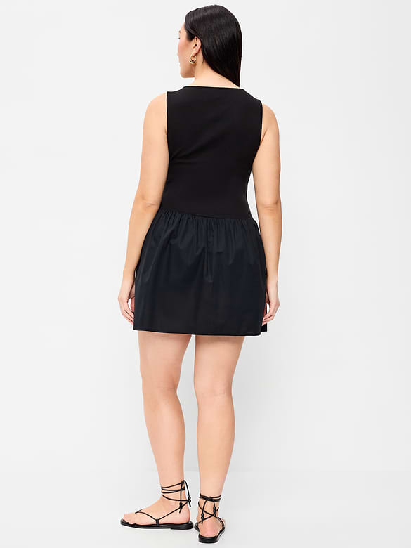 Mixed Media Drop-Waist Mini Dress