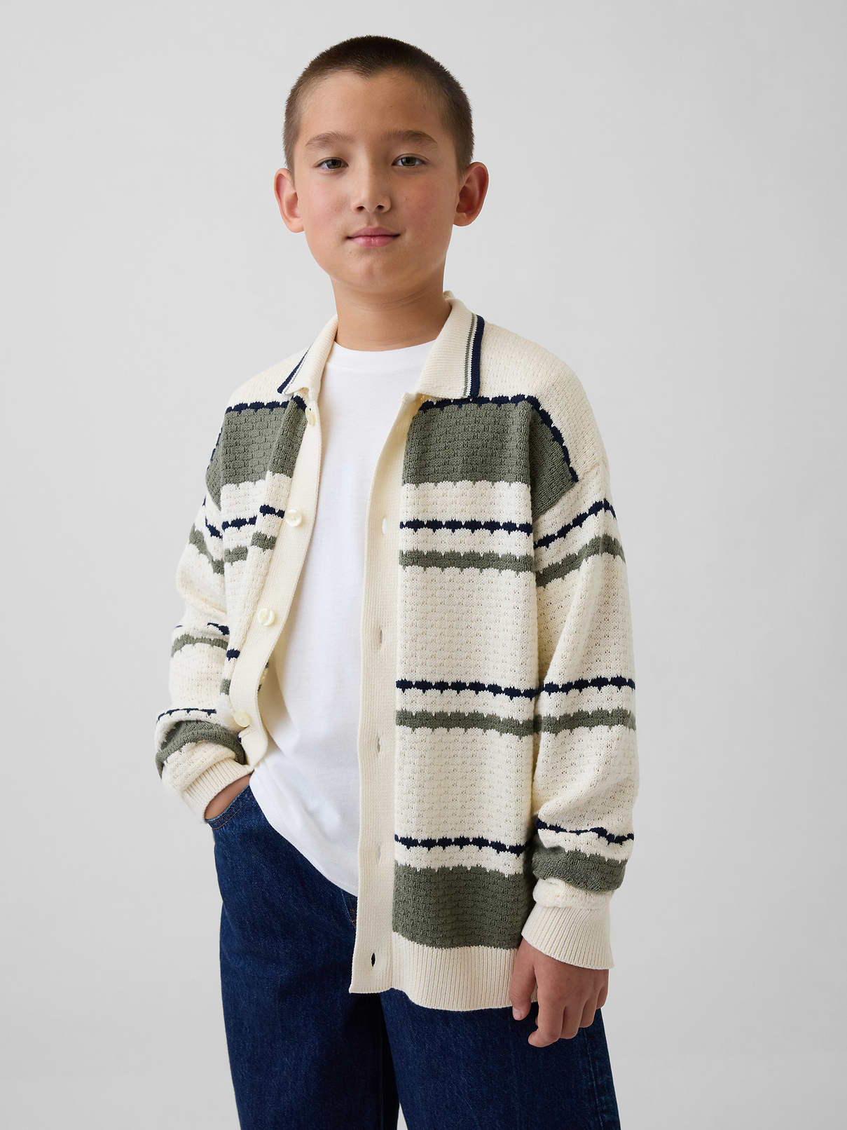 Kids Relaxed Polo Cardigan Sweater