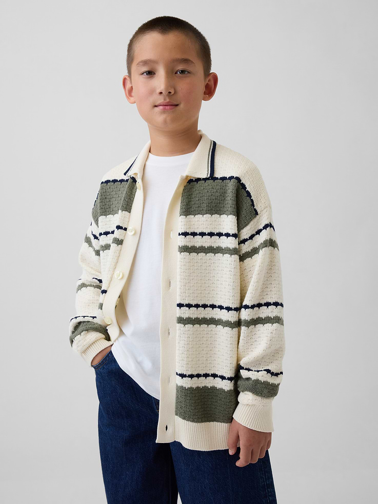 Image number 1 showing, Kids Relaxed Polo Cardigan Sweater
