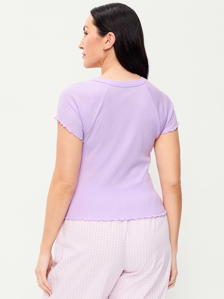 Image 7 of 7, Short-Sleeve Pointelle Pajama Top