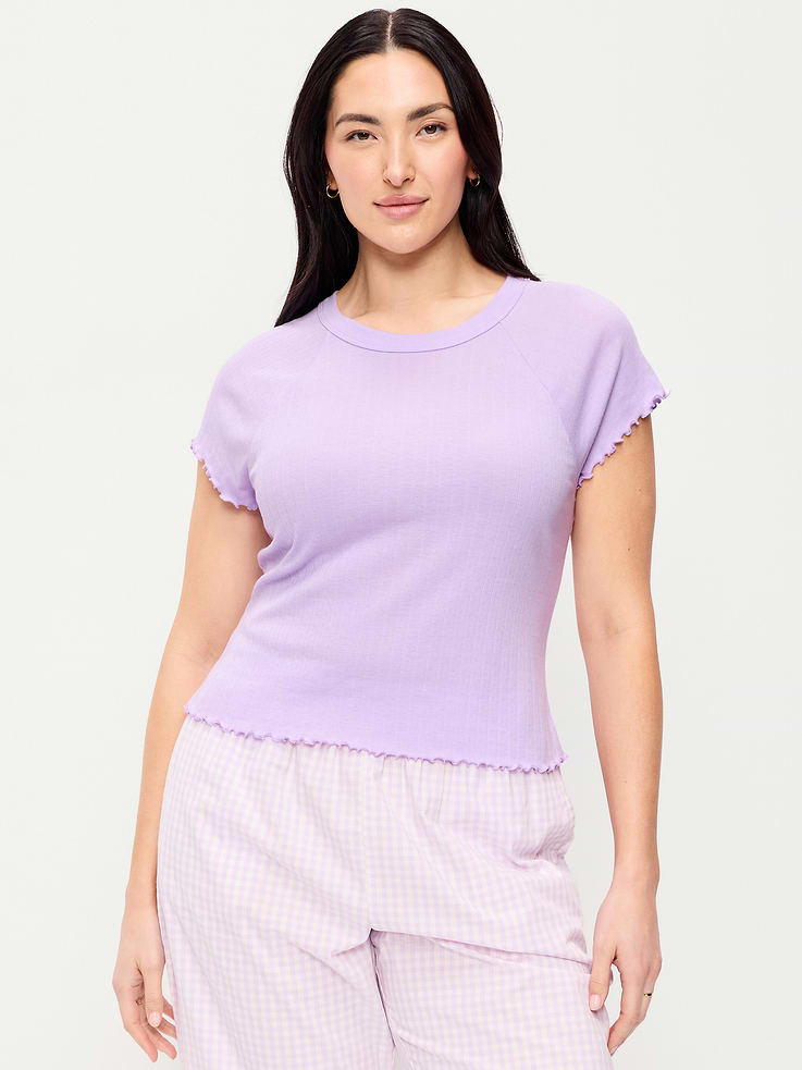 Image 6 of 7, Short-Sleeve Pointelle Pajama Top