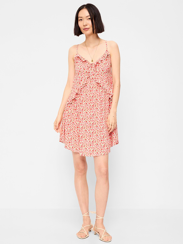 Ruffle-Trim Asymmetrical Mini Dress