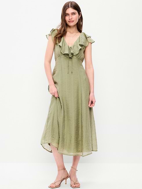 midi dress with ruffle bottom TAFFETA TARSILA XL / OFF White this dress is perfect for a stroll in the sun or a backyard dinner party Whimsical Ruffle Asymmetric Button Down